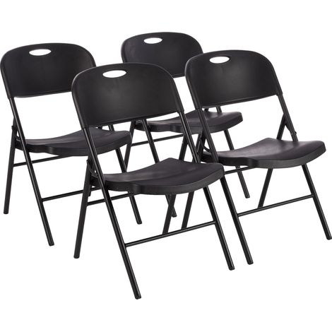 Lot de 4 chaises pliantes en plastique et métal pour camping, cuisine, intérieur et extérieur, noir, jusqu'à 158 kg (1/5)