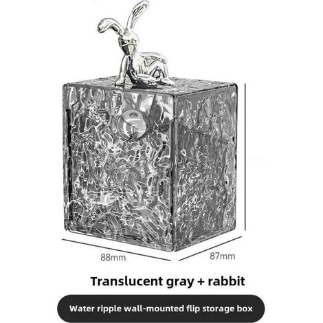 Boîte de rangement murale à rabat, miroir de toilette en forme de lapin gris et argenté, pour cotons démaquillants, démaquillants et bâtonnets de coton. (1/5)