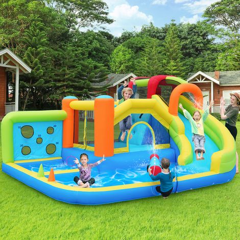 Comanlai - Château Gonflable avec Souffleur 450W - Aire de Jeux Enfants Toboggan Mur d'Escalade et Basket (1/5)
