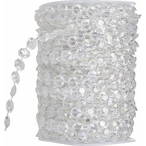 Guirlande de perles cristal - Longueur 10 m - Perles irisées - Perles acryliques - Forme diamant - Facile à couper (1/5)