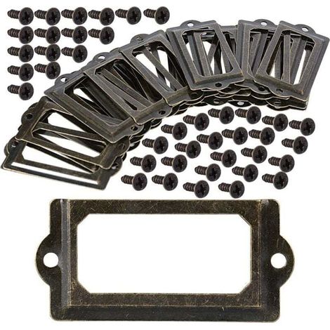 Set de 30 Porte-étiquettes en avec Vis Cabinet Tiroir Tag Vintage Lable Titulaire 83x30mm Métal Bronze (1/5)