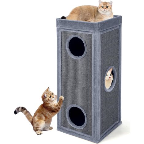 COSTWAY Tiragraffi Cuccia Casetta Per Gatti Gatto Adulti Gattini Interno Albero Per Gatti 3 Livelli Per Animali Domestici Tiragraffi A Barile Con Tiragraffi S (1/5)