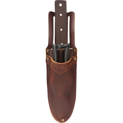 Funda de piel auténtica para cuchillos de jardín, tijeras de podar, funda para herramientas, dos bolsillos (1/4)