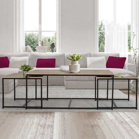 Lote de 3 mesas de centro nido DETROIT 113 cm de diseño industrial (1/5)