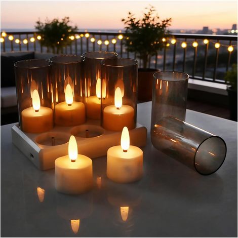 Bougies Chauffe plat LED Rechargeable avec Télécommande, Station de Charge & Minuterie par – Lot de 6 Bougies LED Sans Flamme USB pour Maison, Table, Mariages & Décorations de Noël (1/5)