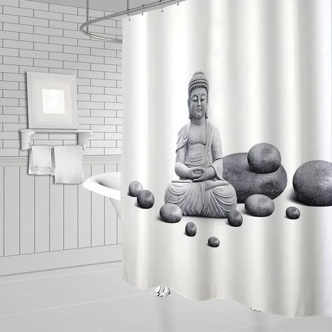 Rideau de douche à motif pierre, lavable et muni de crochets, rideau de salle de bain décoratif, effet pierre, rideau de douche 3D L 180 x H 180 cm