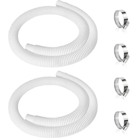 2 Stück Poolschlauch 32mm für Poolpumpen,150cm Weiß Schwimmbadschlauch,UV & Chlorwasser-beständiger Pumpenschlauch,Flexibler Schlauch für Poolpumpe,Schlauch pool mit 4 Stück Sicherungsclip (1/5)
