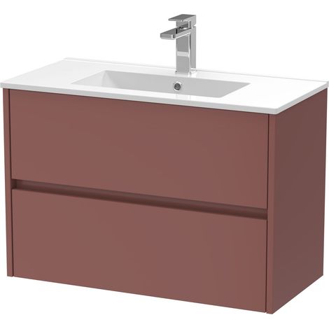 Chartley Contemporary Wall Hung 2 Drawer Vanity Basin Unit, Minimalist Basin, 800mm, Smoked Red (1/4)