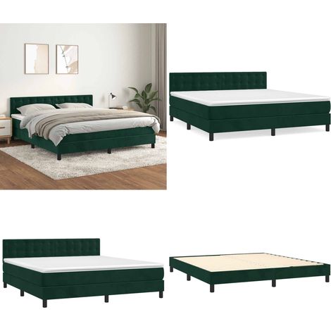 Sommier à lattes de lit et matelas Vert foncé 160x200cm Velours - Matelas à ressorts ensachés - Sommier de lit (1/5)