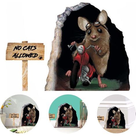 Décalque Souris Vélo Mignon Autocollant Murale 3D pour Décoration Intérieure (1/5)