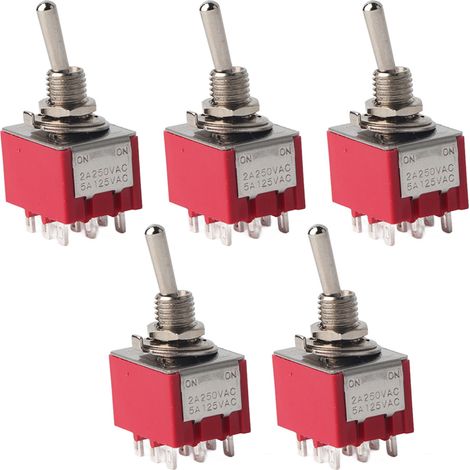 5 Stück ONON 2-Positionen-Kippschalter 3PDT 9-polig 6 mm 2 A/250 V AC 5 A/125 V AC (1/5)