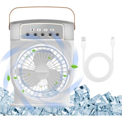 Ventilateur évaporatif 3 vitesses 600 ml, LED arc‑en‑ciel portable (1/5)