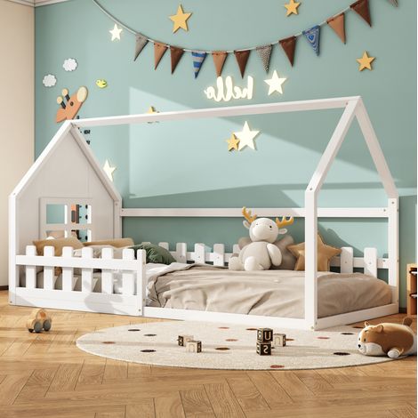 letto 90x200 casa bambini riposo bianco HAVRYA (1/5)
