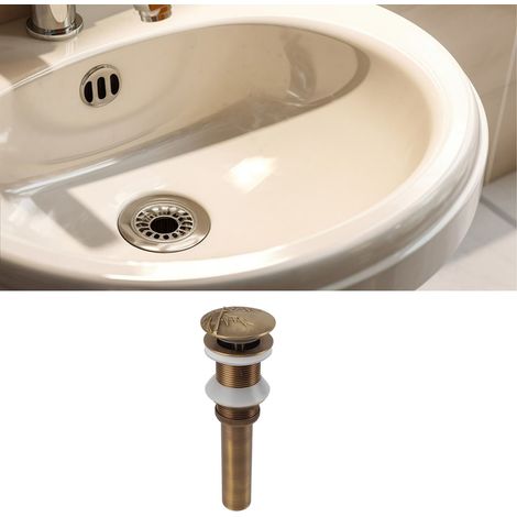 Bonde de lavabo style antique européen tout cuivre, tuyau d'évacuation, bonde rétro sans trous (1/5)
