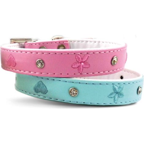 Collare con strass e ricami a forma di cuore e fiori modello Spring per cani: 1,5 x 20-25 cm collare - Rosso