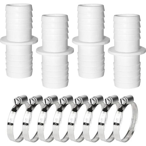 4 Stück 32 mm bis 32 mm Schwimmbad-Schlauchanschlüsse mit 4 Stück Edelstahl-Schlauchklemmen (1/5)
