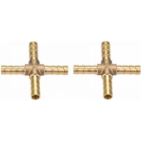 4pcs Laiton Croix 4 Voies Raccords de Joint de Tuyau Connecteur Barbelé Air Eau Mazout Essence  Pour la Connexion de la Tuyauterie(6mm) (1/5)