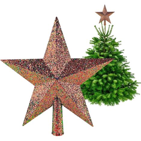 Adorno para la punta del árbol de Navidad: estrella holográfica de cobre con purpurina de 20 cm. (1/5)