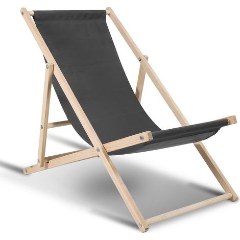 Wolketon Liegestuhl Relaxliegestuhl Klappbar Holz Schwingliege klappliege Strandstuhl Grau