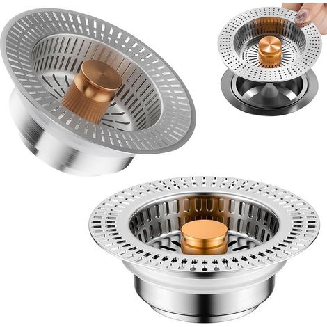 Bouchon Evier - Acier Inoxydable 3 en 1 - Pour Évier Cuisine Diamètre Extérieur 110 mm Profondeur 41 mm - 2 Pièces (1/5)