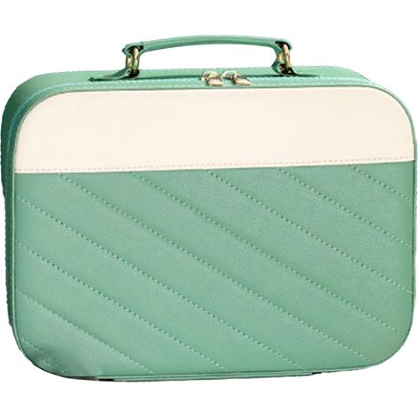 Trousse de maquillage grande capacité en cuir PU imperméable, coffret cosmétique portable pour voyages et usage quotidien - Vert menthe (1/5)