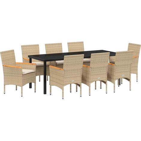 Maison Exclusive - Set da Pranzo per Giardino con cuscino 9 pcs Beige polyrattan