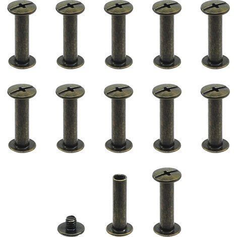 Lot de 12 vis Chicago M5x20mm Vis de reliure Rivet à clous en métal Vis à tête cruciforme pour ceinture en cuir Bricolage Livre de scrapbooking couleur bronze (1/5)