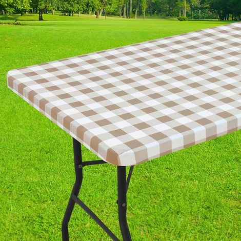 1 rechteckige Picknicktischdecke, elastische, wasserdichte, laminierte Vinyltischdecke, karierte Tischdecke, für Mahlzeiten, Camping und den Auße (1/5)