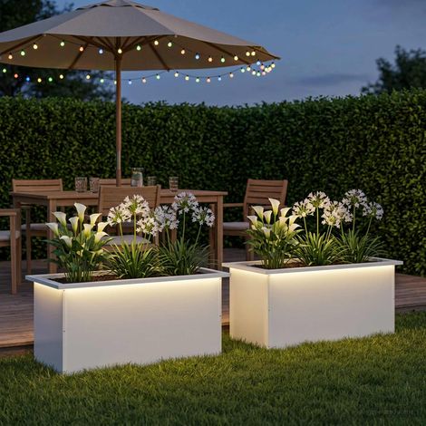 vidaXL Fioriera da giardino con LED 2 pz Bianco 40 x 80 x 40 cm (1/5)