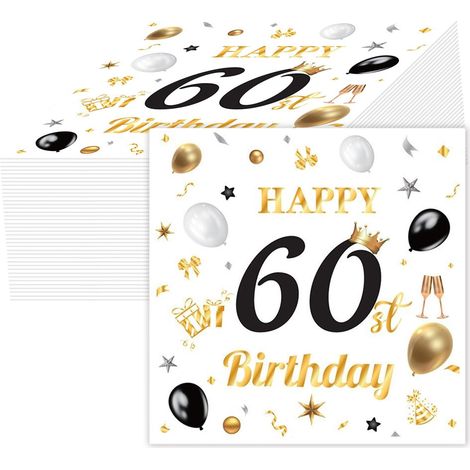 Lot de 40 serviettes de table décoratives pour 60e anniversaire - Noir et doré - 33 x 33 cm - Serviettes en papier pour femme et homme - Fête d'anniversaire - Décoration de table (1/5)