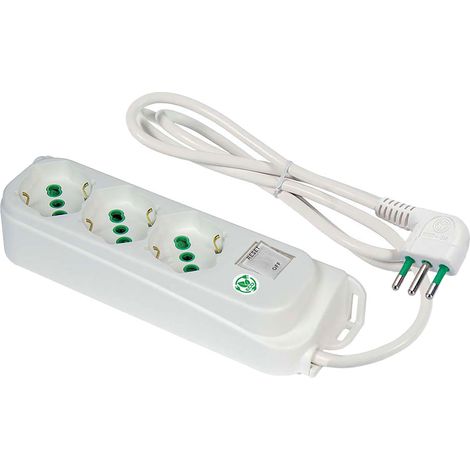 MULTIPRESA CON INTERRUTTORE 'ECO RELIFE' 3 uscite / spina 2P+T 10A - bianca - FANTON