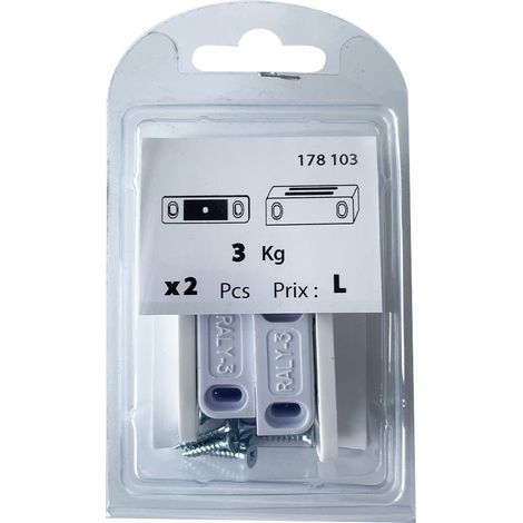2 loqueteaux magnétiques + vis 3kg plastique blanc - Vissal