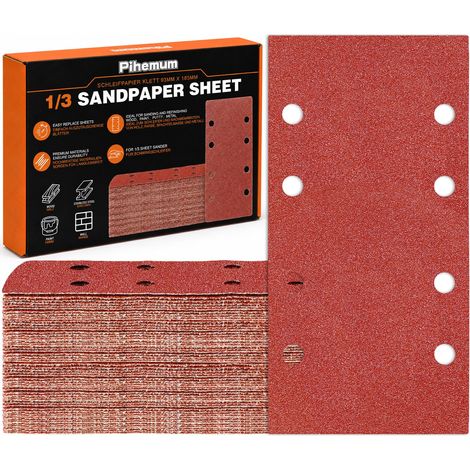 70 Pièces Feuilles Abrasives 93 x 185 mm Grain 60 8 Trous (1/5)