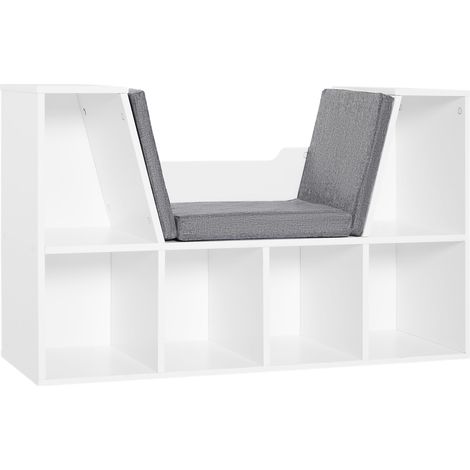 Bookcase Storage Shelf with Cushioned Reading Seat, Cube Bookshelf Organizer for Bedroom Living Room, White