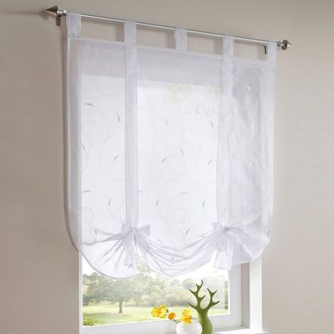 80 x 140 cm Store bateau brodé Rideau court transparent à passants pour cuisine, salon, chambre à coucher (blanc) (1/5)