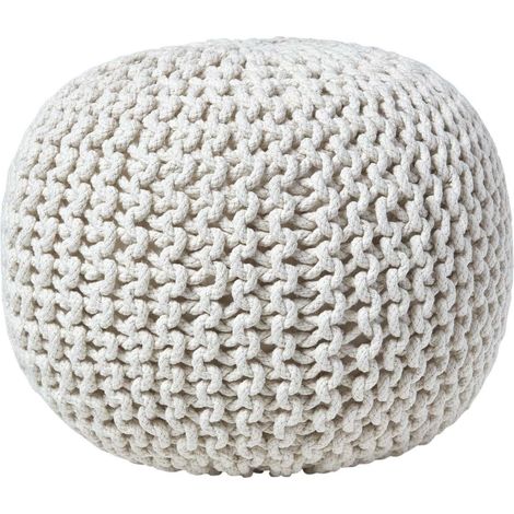 HOMESCAPES Natural Round Cotton Knitted Pouffe Footstool (1/5)