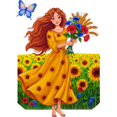 La signora Summer con una farfalla - Decorazione per finestra - Grande formato fronte-retro A3 (1/3)