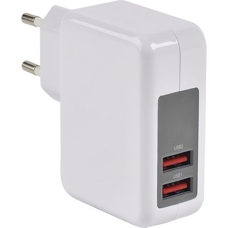USB-Netzteil 230V - 5V/2,4A (Smart Charge) + 1A - Erard