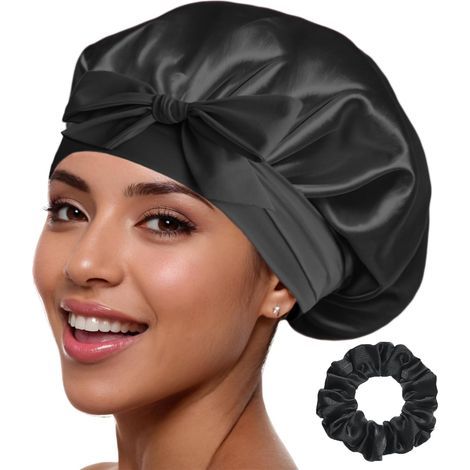 Bonnet de nuit en soie pour femme, 100 % soie de mûrier véritable, doux et facile à utiliser, respirant et ajustable, pour un soin délicat des cheveux.