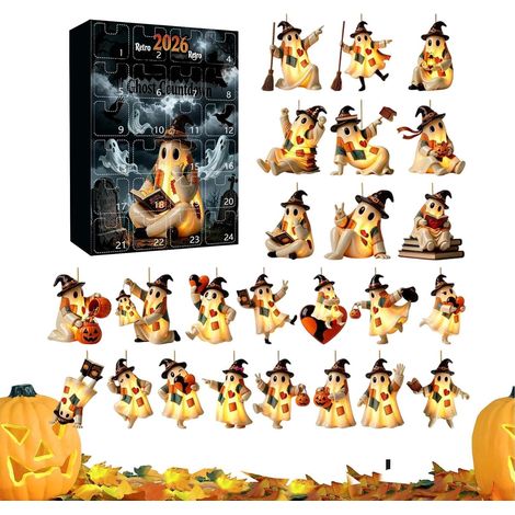 Halloween, sorcières, fantômes et petits monstres, pendentifs en acrylique, calendrier à surprise (1/5)