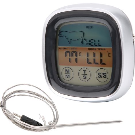Thermomètre à viande numérique tactile avec minuterie de cuisine et fourchette pour barbecue. (1/5)