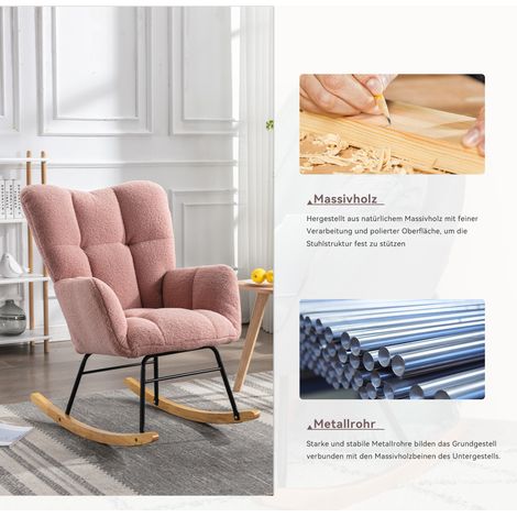 chaise à bascule moderne du milieu du siècle en tissu teddy avec housse touffé,siège rembourré pour le salon et la chambre,rose (1/5)