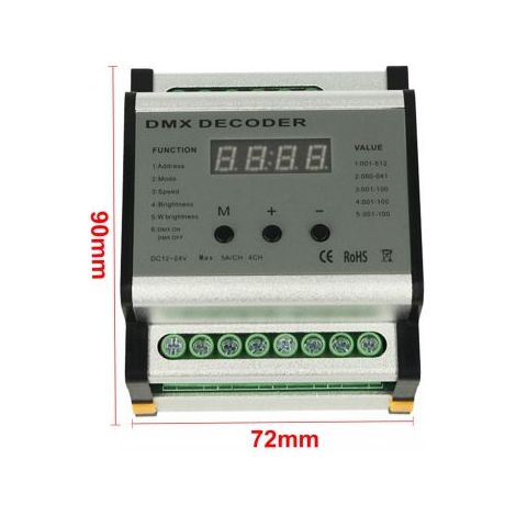 Centralina DMX Decoder Con Rail Guida DIN 4 Canali 12V 24V 5AX4 DMX701 (1/3)