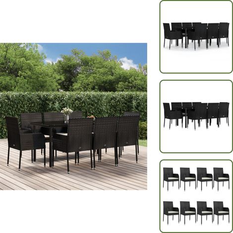 The Living Store 9-tlg. Garten-Essgruppe mit Kissen Schwarz Poly Rattan - Gartenessgruppe (1/5)