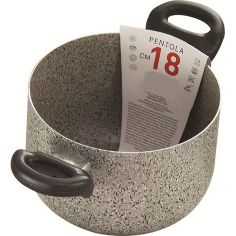 TrAdE Shop Traesio - Pentola A Doppio Manico Nero Antiaderente Pietra Diametro 16-18-20-22 Cm Utensile Cucina - -18 cm -