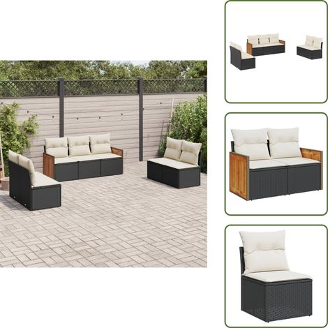 7-tlg. Garten-Sofagarnitur mit Kissen Schwarz Poly Rattan - Gartengestelle - Gartenmöbelset - Lounge Möbel - Rattan Gartenmöbel - Gartenlounge (1/5)