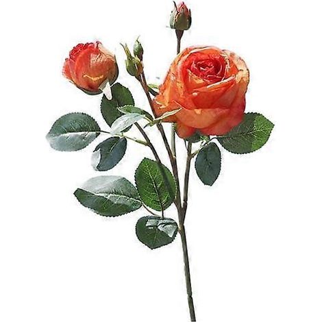 Rose artificielle avec tige et feuilles vertes, fleur réaliste pour mariage, fête, bureau ou table.orange (1/5)