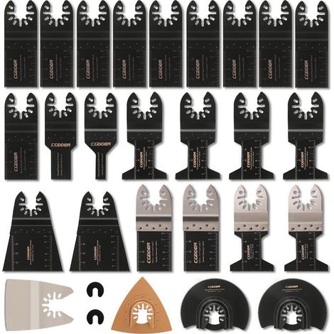 Lot de 28 lames de scie universelles pour outil oscillant multifonction, accessoires compatibles Fein Multimaster, Dremel, Bosch, Makita, Dewalt, découpe précise, kit complet. (1/5)
