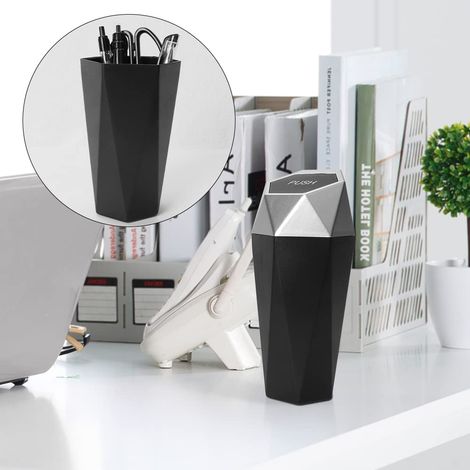 Petite Poubelle de Voiture, Peut en Plastique des Déchets avec Couvercle, Boîte de Rangement de Voiture pour Voiture, Maison, Bureau (Argent)
