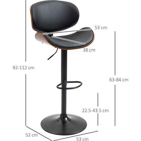 Lot de 2 Tabourets de Bar Réglables en Hauteur, Chaise de Comptoir en Cuir Synthétique, Siège Pivotant avec Repose-pieds, Tabouret pour Cuisine et Salle à Manger, Noir, Acier, 53 x 52 x 92-112 cm (1/4)
